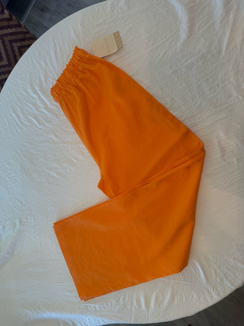 NWT Calligraphie Wide Leg Women's Linen Pants in Bright Orange
